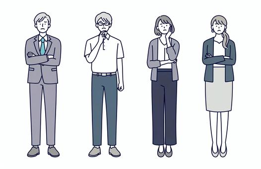 悩み考えるビジネスチーム 人物,ビジネス,チーム,社会人,スーツ,男女,悩む,困惑,考える,表情のイラスト素材
