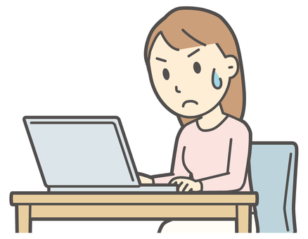  ロングヘア女性-152-バスト パソコン,真剣,女性,女の子,人物,かわいい,一生懸命,考える,デスク,机のイラスト素材