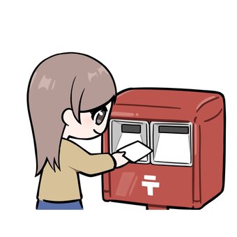 ポストに投函する女性 手紙,はがき,ポスト,投函,女性,送る,発送,荷物,郵便,年賀状のイラスト素材