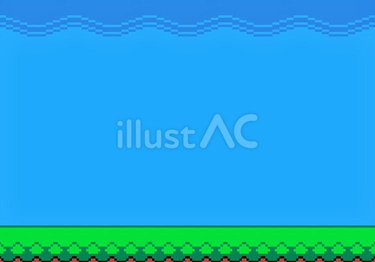 アクションゲーム風の背景のドット絵1 風景,空,草原のイラスト素材