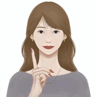 指差しポーズの女性　バストアップ 女性,指差し,バストアップ,マニキュア,ファッション,アクセサリー,指輪,リング,リアル系,ネックレスのイラスト素材