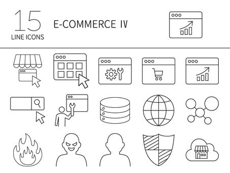 E-commerce icon set, ecommerce, hacking, inflammation, JPG, PNG and EPS