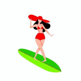サーフィン 008 サーフィン,サーファー,ロングボード,海,波,夏,女性,ビーチ,マリン,水上のイラスト素材