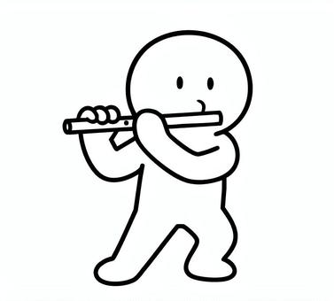 横笛を吹く棒人間 笛,和楽器,吹く,笑顔,線画,キャラクター,手描き,手書き,イラスト,挿し絵のイラスト素材