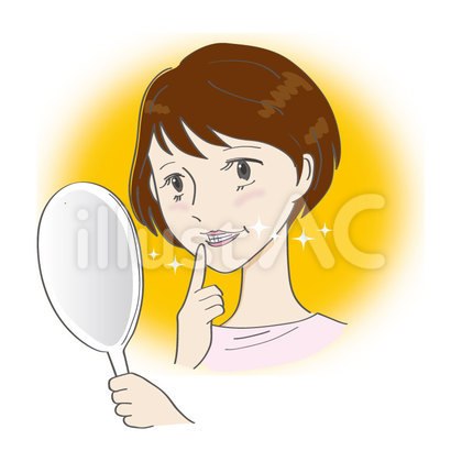 歯を鏡で見る女性(その1)