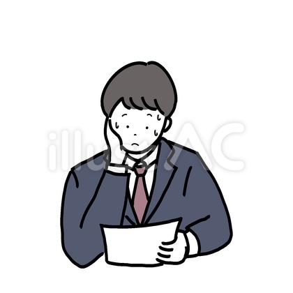 プリントを読み困惑している男性