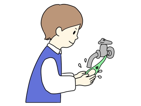 蛇口についた石鹸で手を洗う少年 小学生,手洗い,石鹸,10代,子供,かわいい,幼い,児童,水道,蛇口のイラスト素材