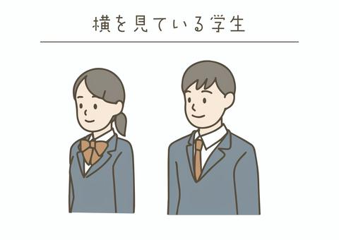 横を見ている学生 学生,セット,ブレザー,制服,高校生,中学生,人物,女子,男子,女性のイラスト素材