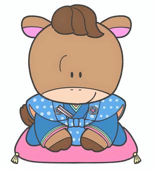 お正月の馬の手描きイラスト1 馬,正月,手描き,午,午年,干支,かわいい,正座,挿絵,年賀状のイラスト素材
