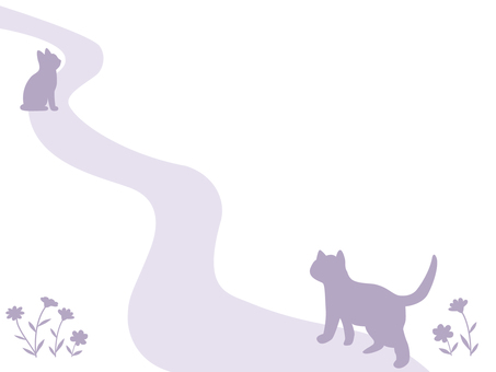 猫のいる道のシルエット画（パープル）