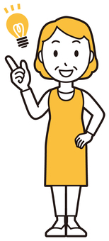  エプロンおばちゃん(黄)-209-全身 アイデア,おばちゃん,エプロン,お母さん,ママ,中年,おばさん,主婦,人物,かわいいのイラスト素材