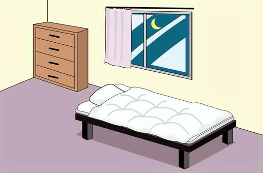 部屋夜ベッド　 部屋,夜,ベッド,窓,月,カーテン,タンス,室内,自宅,奥行のイラスト素材