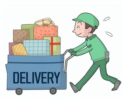 台車で配達デリバリー大忙し 配達,台車,沢山,押す,忙しい,横,男性のイラスト素材