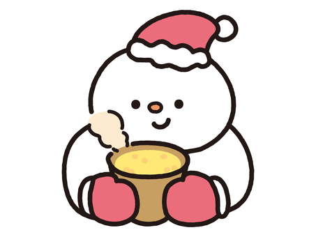 あったかスープを飲む赤雪だるま 雪だるま,ホットドリンク,スープ,コーンスープ,飲み物,赤,温かい,冬,湯気,冬休みのイラスト素材