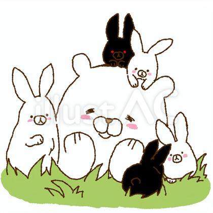 うさぎに囲まれる白くま