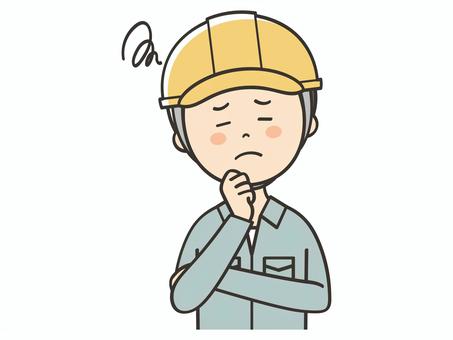 悩む男性作業員 悩む男性作業員 悩む,困る,不安,考える,心配,わからない,不満,建築士,現場監督,作業員のイラスト素材