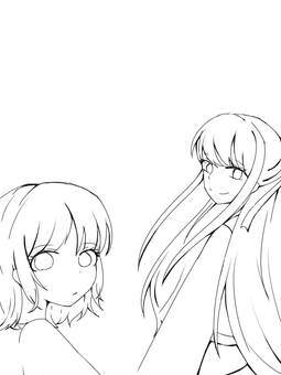 塗り絵 塗り絵 女の子,二人組,ロングのイラスト素材