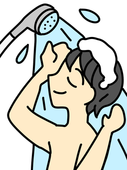 シャワーを浴びる シャワー,人物,お風呂,洗髪,生活,お湯,男性,髪を洗う,泡のイラスト素材