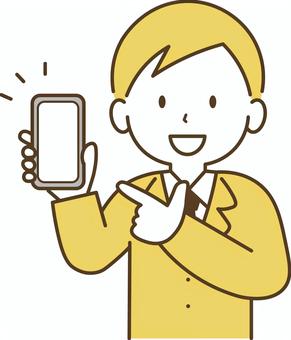 スマホを指差すスーツの男性 男性,人,スーツ,スマホ,スマートフォン,指差し,見せる,説明,案内,アドバイスのイラスト素材