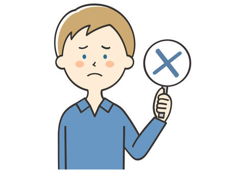 バツの札を持つ白人男性 バツの札を持つ白人男性 バツ,不正解,違う,誤り,だめ,間違い,男性,外国人,白人,クイズのイラスト素材