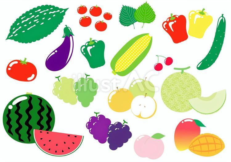 夏の野菜と果物のセット フレーム,壁紙,背景のイラスト素材