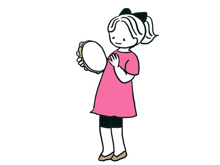 タンバリンを叩く女の子（カラー版） タンバリン,打楽器,楽器,音楽,演奏,発表会,習い事,子ども,子供,女の子のイラスト素材