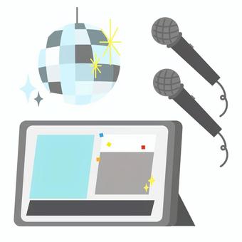 カラオケの機材など マイク,ミラーボール,機械,端末,カラオケ,カラオケルーム,娯楽,趣味,ベクター,イラストのイラスト素材