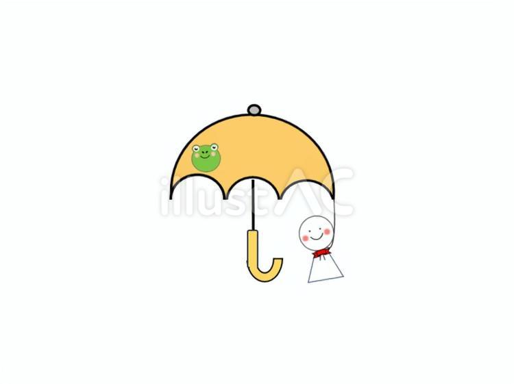 てるてる坊主×傘（黄＆かえる） 傘,キャラクター,雨の日のイラスト素材