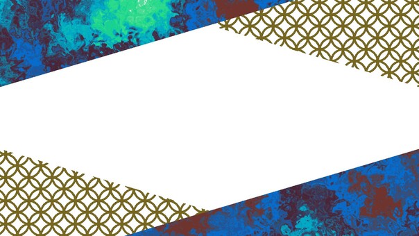 マーブル青緑と七宝柄の斜め枠 マーブル,動画フレーム,youtube,和柄,七宝,青,緑,マゼンタ,液体,流体のイラスト素材