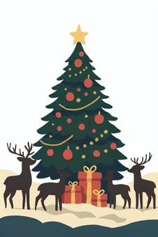 クリスマスツリーに集うトナカイ クリスマスツリーに集うトナカイ クリスマス,ツリー,木,植物,オーナメント,デコレーション,装飾,星,お洒落,プレゼントのイラスト素材