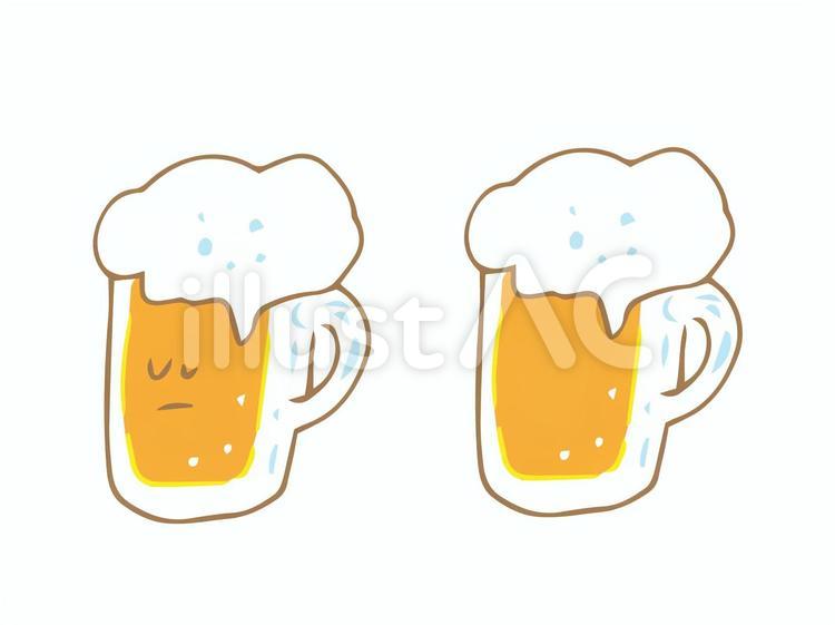 ビール　キャラクター　顔　ヘタウマ ビール,お酒,泡のイラスト素材