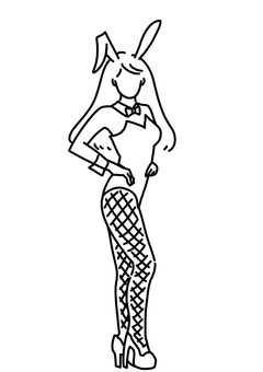 ひねり立ちバニーガール　線画 バニーガール,立ち,全身,網タイツ,セクシー,線画のイラスト素材