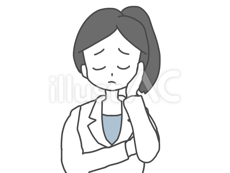 顔に手を当てて困る女性薬剤師さん　医療 薬剤師,調剤薬局,人物のイラスト素材