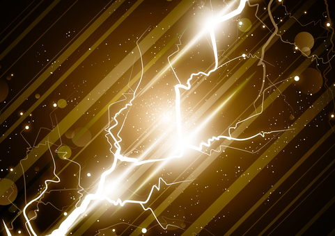 激しい金色の雷の背景素材 雷,稲妻,電流,エネルギー,光,フレア,パーティクル,ライン,ゴールド,背景のイラスト素材