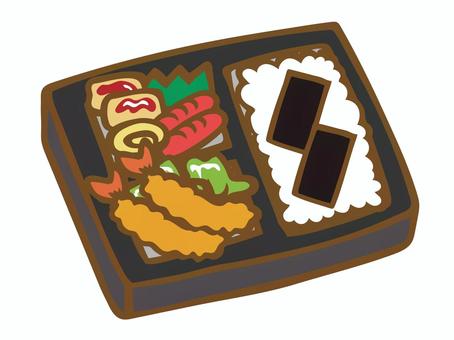 コンビニのお弁当-1（海苔弁） のり,エビフライ,ソーセージ,卵焼き,バラン,レタス,揚げ物,弁当,宅配,ほかほかのイラスト素材