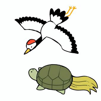 鶴と亀 鶴,亀,動物,縁起,長寿,和風,伝統,吉祥のイラスト素材