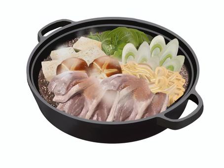 鴨鍋 鴨鍋,肉,料理,鍋物,食べ物,郷土料理,ネギ,椎茸,野菜,豆腐のイラスト素材