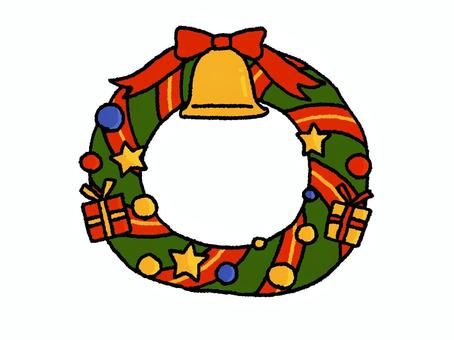 かわいいクリスマスリース クリスマスリース,クリスマス,ベル,飾り,リボン,冬,モチーフ,季節,素材,笑顔のイラスト素材