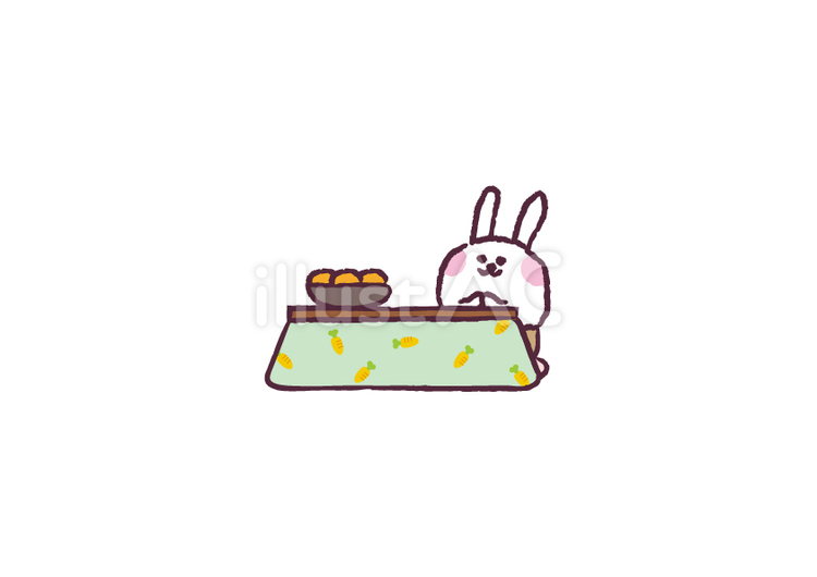 こたつ 見上げる,うさぎ,ウサギのイラスト素材