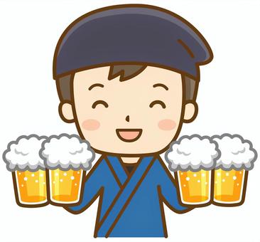 ビールを運ぶ居酒屋の男性 飲食店,居酒屋,飲食業,店員,従業員,スタッフ,ビール,調理スタッフ,ホール,接客のイラスト素材