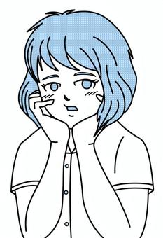 漫画風　頬杖をつく女の子 人物,漫画,漫画風,コミック,コミック風,線画,手書き,女性,女の子,学生のイラスト素材