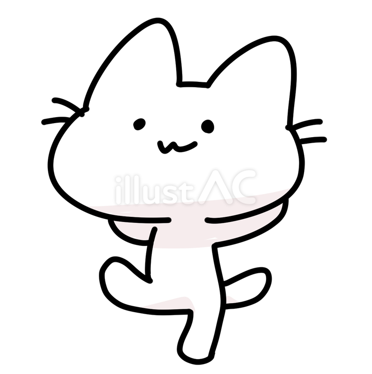 ゆるいネコが後ろ手を組む ネコ,キャラクター,手描きのイラスト素材