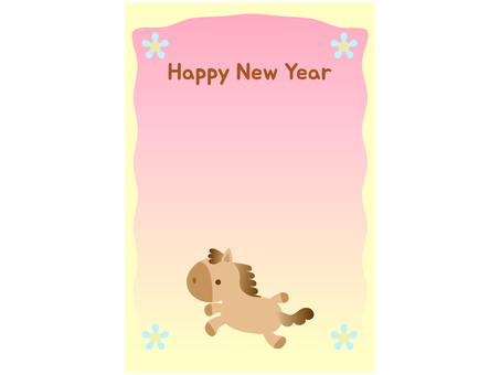 お正月_年賀状_走る馬_6 お正月,年賀状,木馬,午年,馬,花のイラスト素材