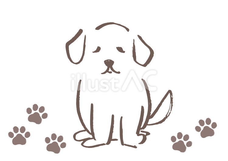 犬　足あと 筆描き,犬,わんこのイラスト素材