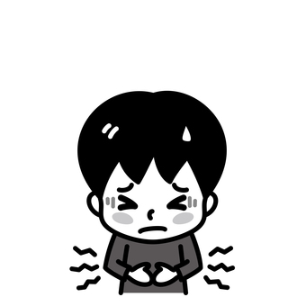 男の子　腹痛　白黒 腹痛,子供,白黒,胃痛,病気,痛み,症状,食あたり,食中毒,お腹のイラスト素材