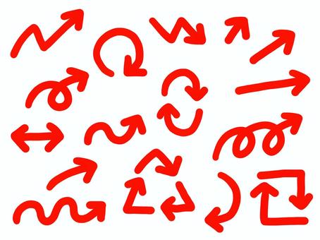 手書き風の赤い線の矢印のセット 矢印,赤,線画,セット,単色,案内,標識,ベクトル,目印,サインのイラスト素材