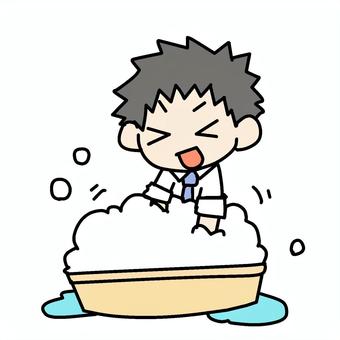 楽しくたらいを泡立てる男性 男性,たらい,楽しい,嬉しい,バケツ,泡立てる,洗濯,好き,面白い,愉快のイラスト素材