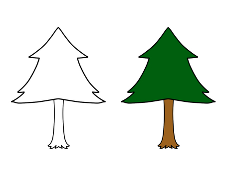 杉の木 木,杉,色あり,色なし,モノクロ,線画,シンプル,手描きのイラスト素材