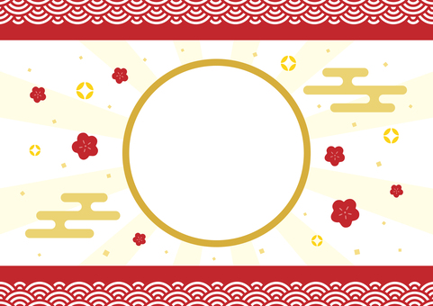 正月初売りセールのチラシ背景01 和柄,梅,花,縁起物,集中線,飾り枠,正月,初売り,セール,チラシのイラスト素材