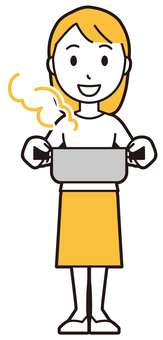  ロングヘア女性(黄)-444-全身 鍋,女性,女の子,人物,かわいい,料理,煮る,家事,湯気,煮物のイラスト素材